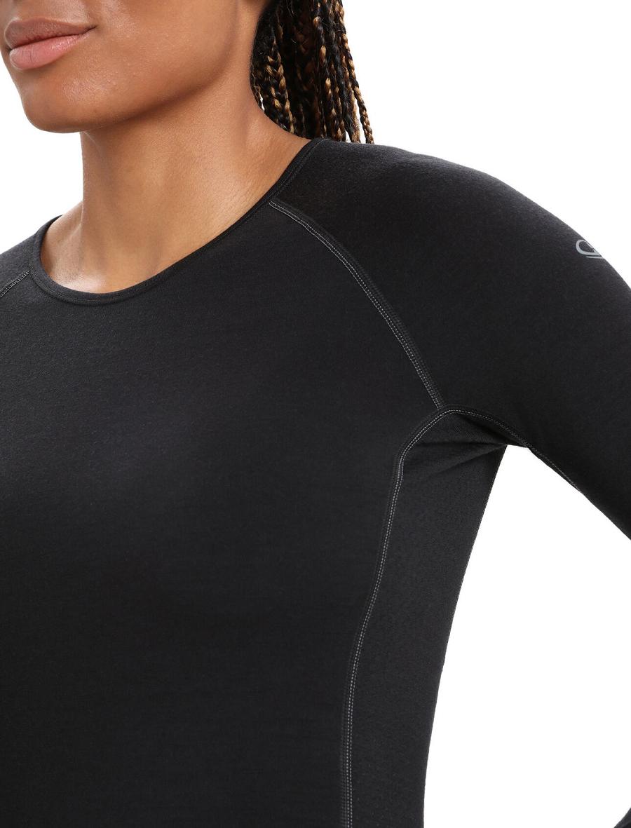 Black Icebreaker BodyfitZone™ Merino 200 Zone Thermal Long Sleeve Crewe Top Women's Base Layers | AU 1859PJJQ